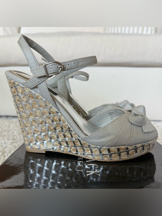 White House Black Market Shoes - White House Black Market Silver-Tone Woven Sophie Wedge Sandals